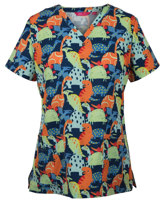 JB's LADIES SCRUB TOP PRINTED RAINING CATS & DOGS   - 4STP1