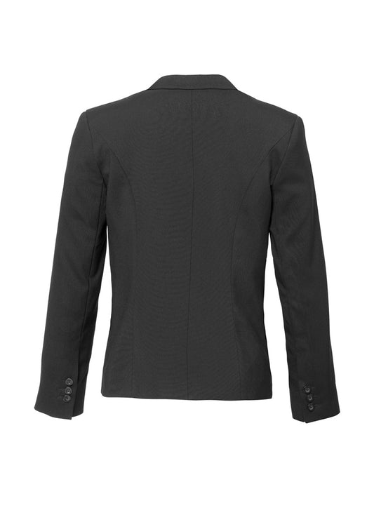Biz Corporates 64013 Comfort Wool Stretch Womens Short Jacket with Reverse Lapel in Charcoal - back view