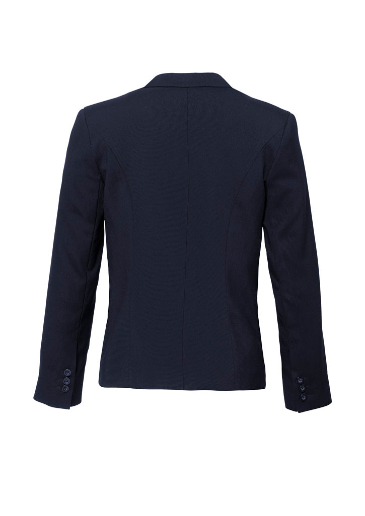 Biz Corporates 64013 Comfort Wool Stretch Womens Short Jacket with Reverse Lapel in Navy - back view