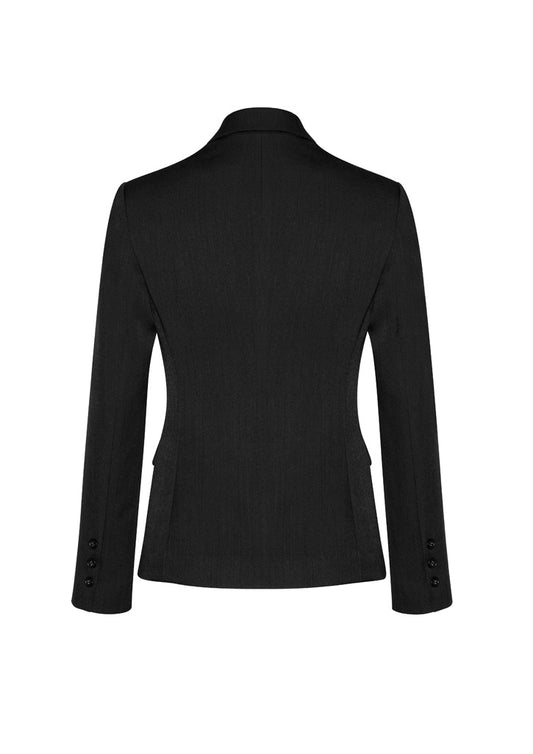 Biz Corporates 64019 Comfort Wool Stretch Womens 2 Button Mid Length Jacket in Black - back view