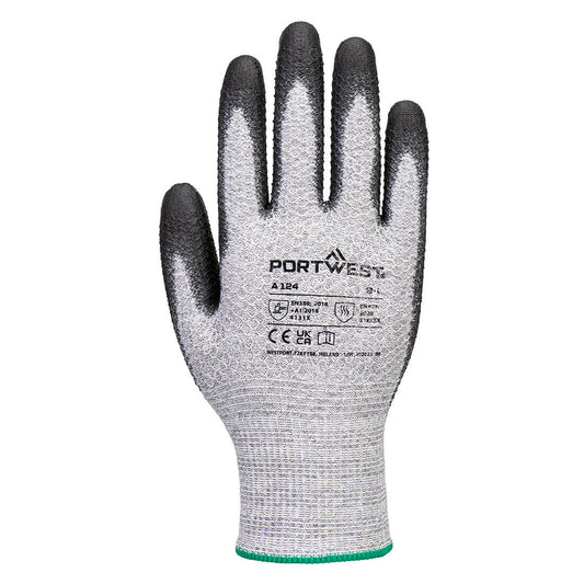 Portwest A124 Grip 13 PU Diamond Knit Glove (Pk12) in Grey/Black - back view