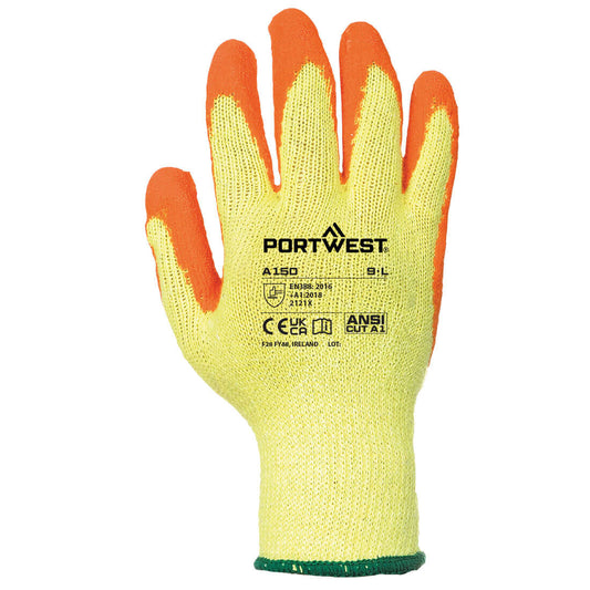 Portwest A150 Classic Grip Glove - Latex in Orange - back view
