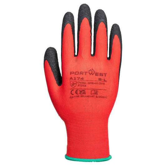 Portwest A174 Flex Grip Latex Glove in Red/Black - back view