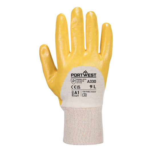 Portwest A330 Nitrile Light Knitwrist in Yellow - back view