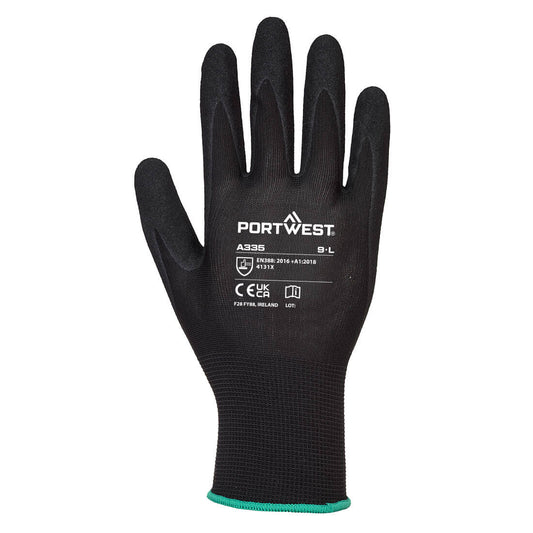 Portwest A335 Dermi-Grip NPR15 Nitrile Sandy Glove in Black - back view