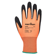 Portwest A335 Dermi-Grip NPR15 Nitrile Sandy Glove in Orange/Black - back view