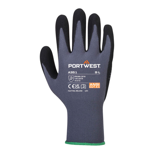 Portwest A351 DermiFlex Plus Glove in Grey/Black - back view