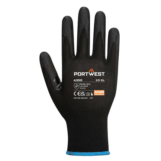 Portwest A355 Grip 15 Nitrile Foam Touchscreen Glove (PK12) in Black - back view