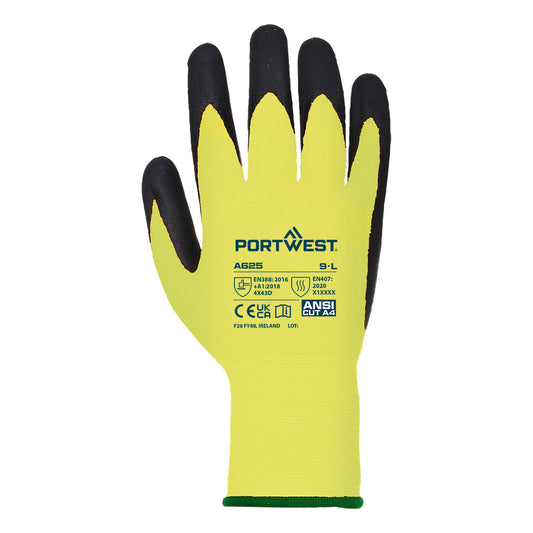 Portwest A625 Cut D13 PU Hi - Vis Glove in Yellow/Black - back view