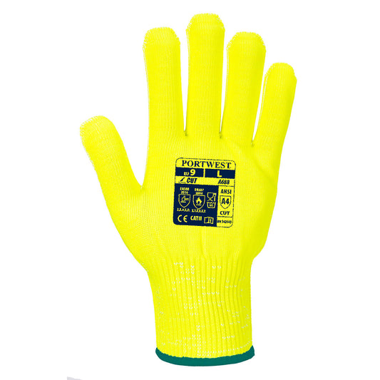 Portwest A688 Cut D13 Hi-Vis Liner Glove in Yellow - back view