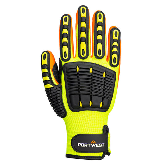 Portwest A721 Impact 15 Nitrile Reinforced Palm Glove in Yellow/Orange - back view