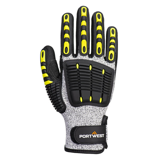 Portwest A722 Anti Impact Cut Resistant Glove in Grey/Black - back view