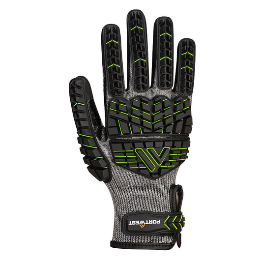 Portwest A755 VHR15 Nitrile Foam Impact Glove in Black/Green - back view