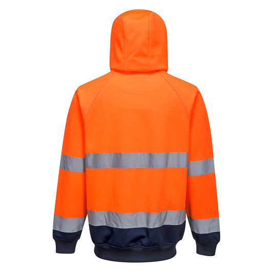 Portwest B316 Hi-Vis Contrast Hoodie in Orange/Navy - back view