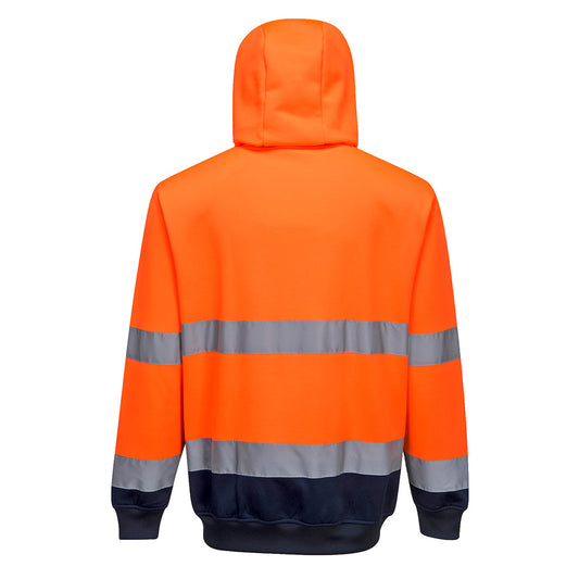Portwest B317 Hi-Vis Contrast Zipped Hoodie in Orange/Navy - back view