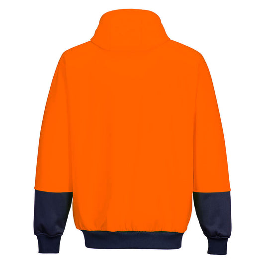 Portwest B327 Hi-Vis Contrast Zipped Class D Hoodie in Orange/Navy - back view
