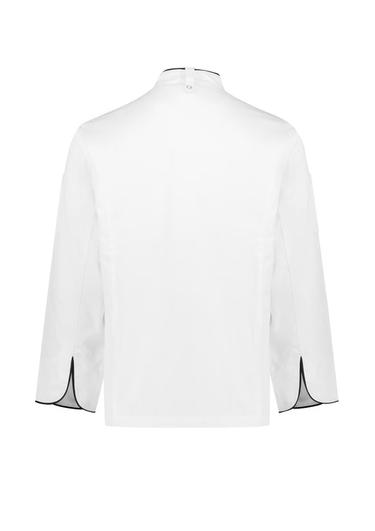 Biz Collection CH230ML Al Dente Mens Long Sleeve Chef Jacket in White/Black - back view