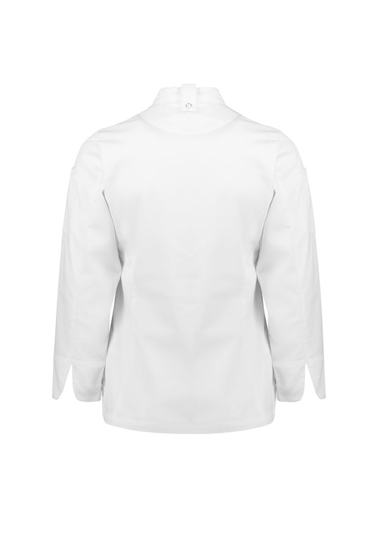 Biz Collection CH330LL Alfresco Womens Long Sleeve Chef Jacket in White - back view