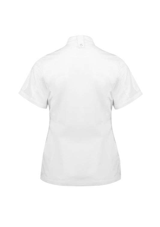 Biz Collection CH330LS Alfresco Womens Short Sleeve Chef Jacket in White - back view