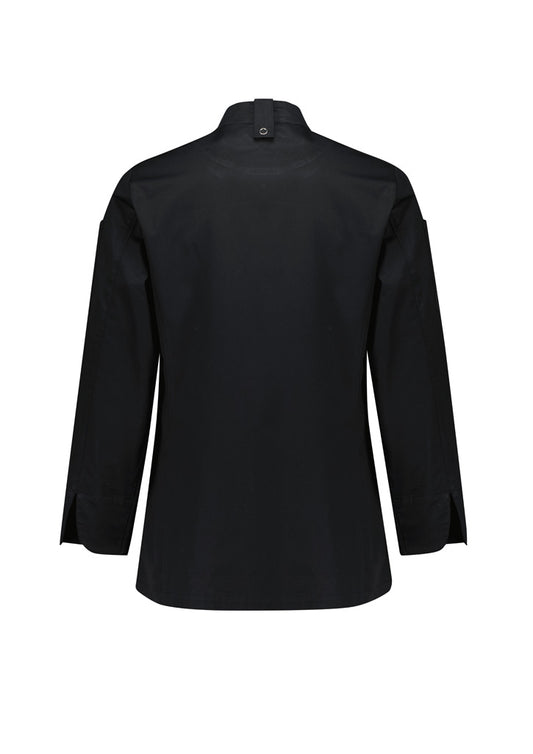 Biz Collection CH430LL Gusto Womens Long Sleeve Chef Jacket in Black - back view