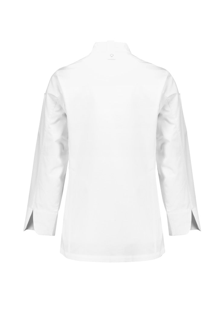 Biz Collection CH430LL Gusto Womens Long Sleeve Chef Jacket in White - back view