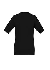 Biz Collection CK962LC Zip Front Womens Short Sleeve Knit Cardigan in Black - back view