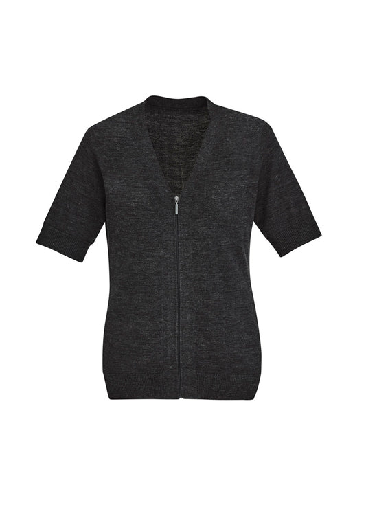 Biz Collection CK962LC Zip Front Womens Short Sleeve Knit Cardigan in Charcoal