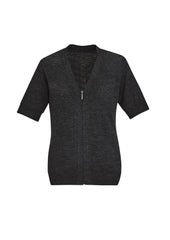 Biz Collection CK962LC Zip Front Womens Short Sleeve Knit Cardigan in Charcoal