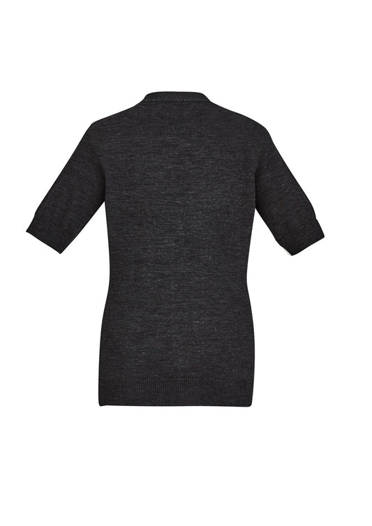 Biz Collection CK962LC Zip Front Womens Short Sleeve Knit Cardigan in Charcoal - back view