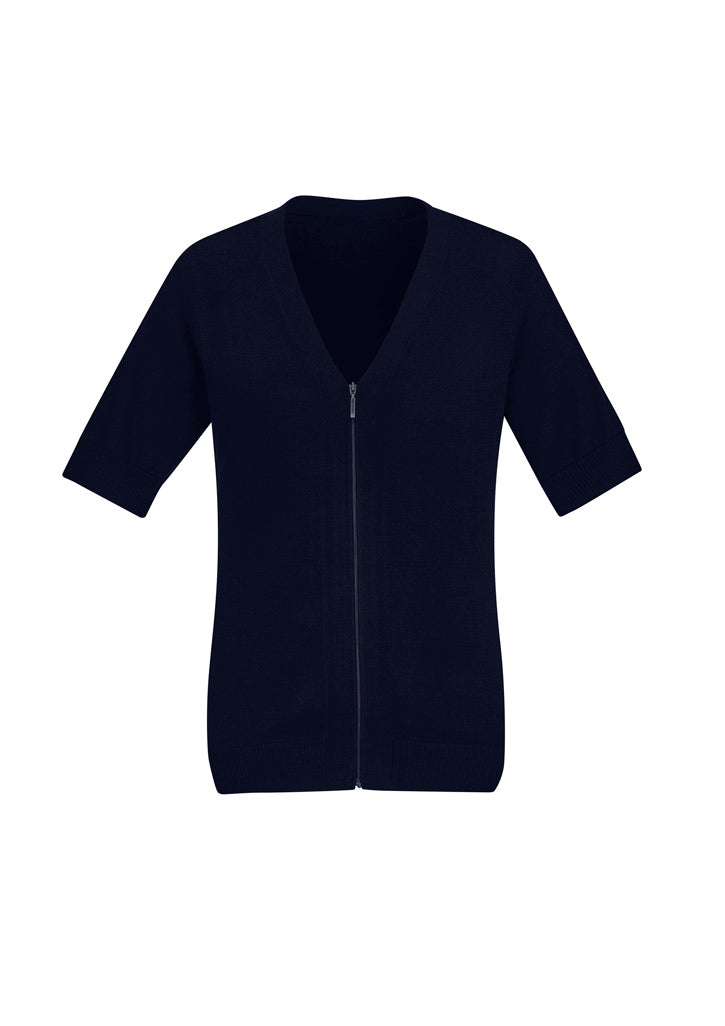 Biz Collection CK962LC Zip Front Womens Short Sleeve Knit Cardigan in Navy