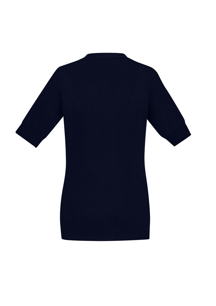Biz Collection CK962LC Zip Front Womens Short Sleeve Knit Cardigan in Navy - back view