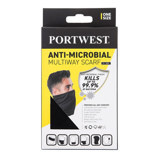 Portwest CS25 Anti-Microbial Multiway Scarf in Black - back view