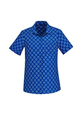 Biz Collection CS948LS Florence Womens Daisy Print Short Sleeve Shirt in Electric Blue