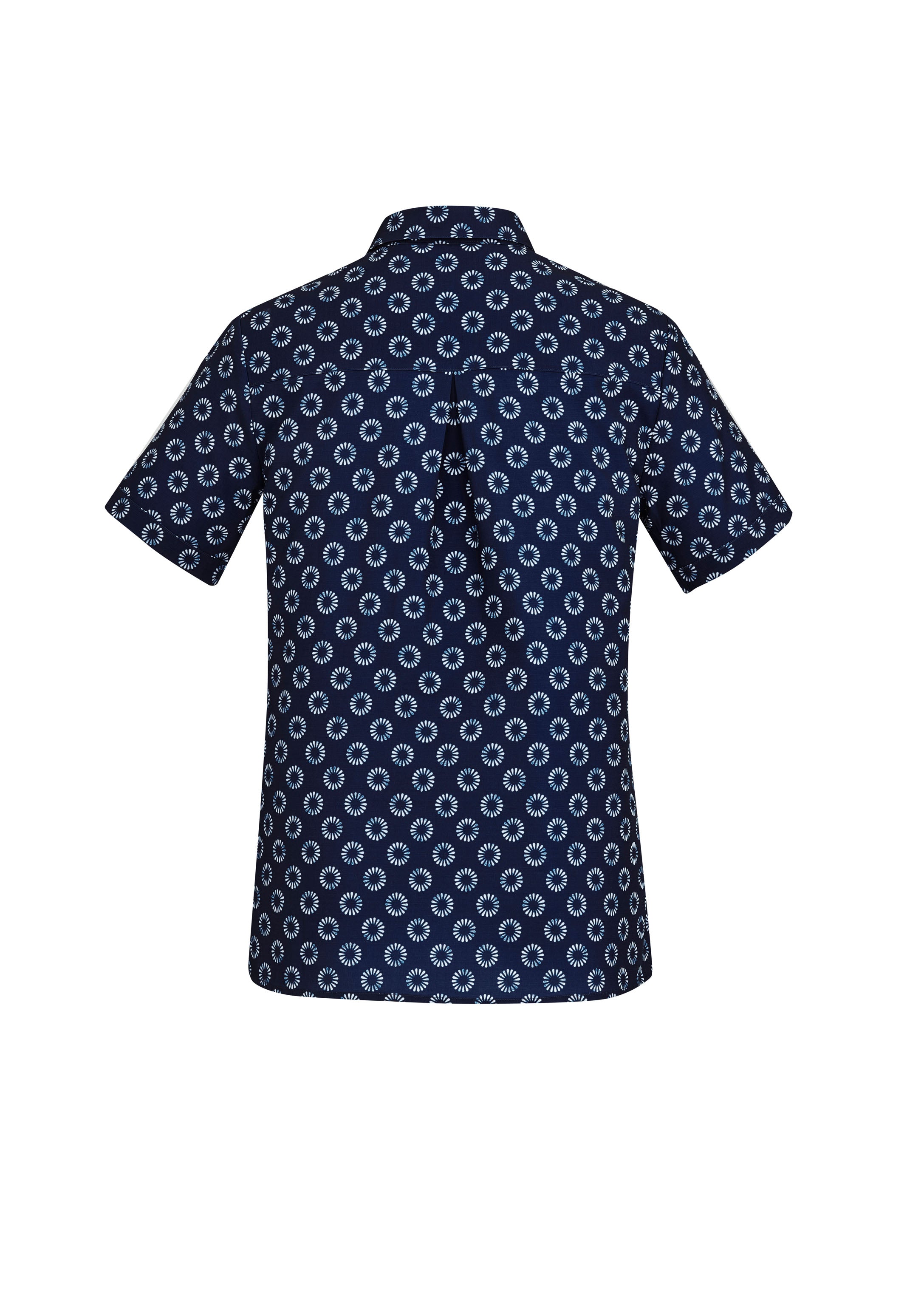 Biz Collection CS948LS Florence Womens Daisy Print Short Sleeve Shirt in Navy - back view