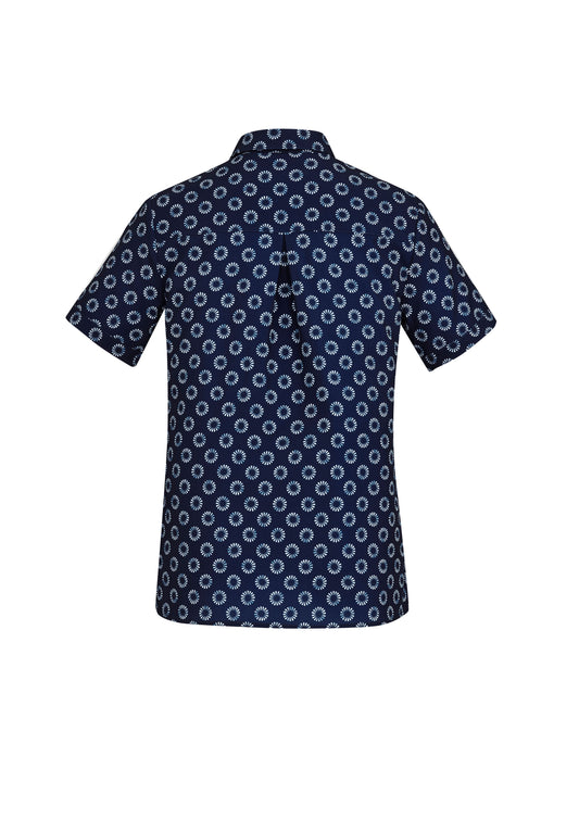 Biz Collection CS948LS Florence Womens Daisy Print Short Sleeve Shirt in Navy - back view