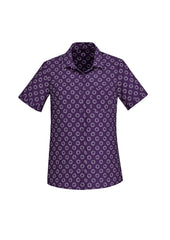 Biz Collection CS948LS Florence Womens Daisy Print Short Sleeve Shirt in Purple