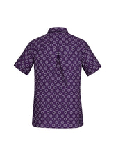 Biz Collection CS948LS Florence Womens Daisy Print Short Sleeve Shirt in Purple - back view