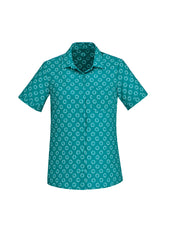 Biz Collection CS948LS Florence Womens Daisy Print Short Sleeve Shirt in Teal