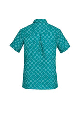 Biz Collection CS948LS Florence Womens Daisy Print Short Sleeve Shirt in Teal - back view