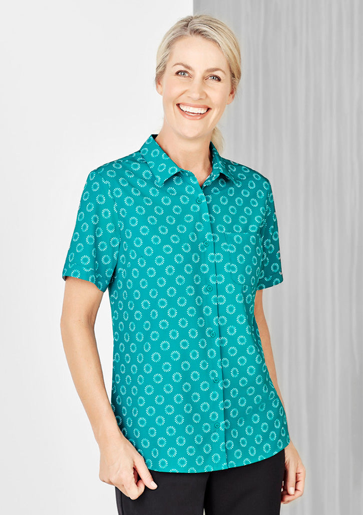 Womens Florence Daisy Print Short Sleeve Shirt - CS948LS - biz-care-0