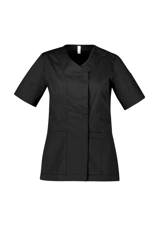Inaura CST240LS Parks Womens Zip Front Scrub Top in Black - back view