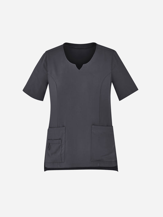 Inaura CST942LS Avery Womens Round Neck Scrub Top in Charcoal