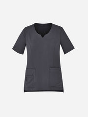 Inaura CST942LS Avery Womens Round Neck Scrub Top in Charcoal