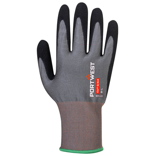 Portwest CT45 CT Cut D18 Nitrile Glove in Grey/Black - back view