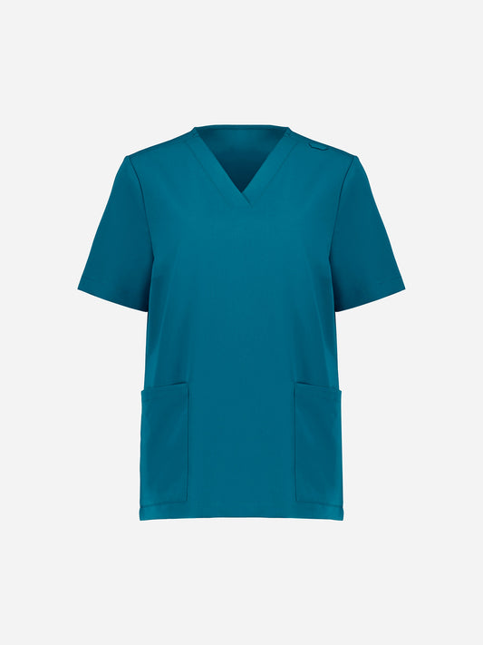 Inaura CU543LS Pulse Womens V-Neck Scrub Top in Caribbean Blue