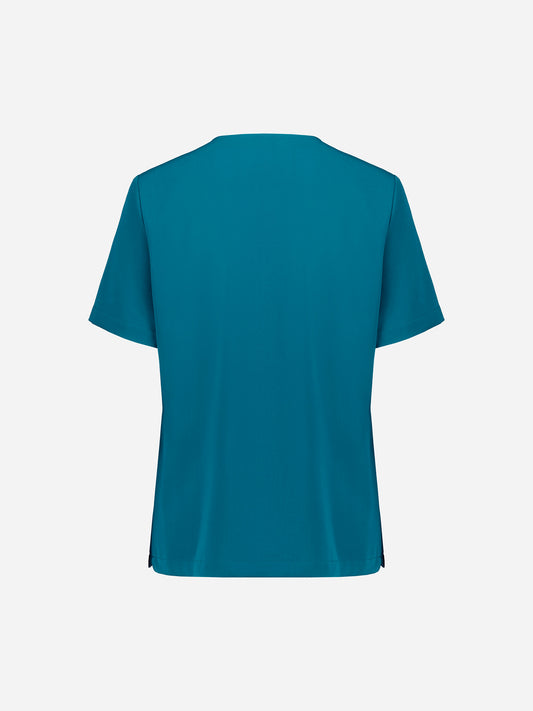 Inaura CU543LS Pulse Womens V-Neck Scrub Top in Caribbean Blue - back view