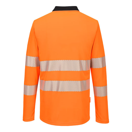 Portwest DX419 DX4 Hi-Vis Polo Shirt L/S in Orange/Black - back view