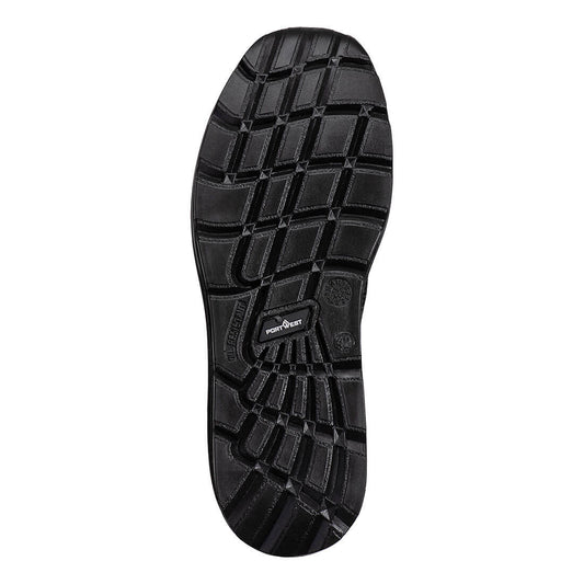 Portwest FC32 Composite Textile Trainer S1PS ESD SR FO in Black/Zoom Grey - back view