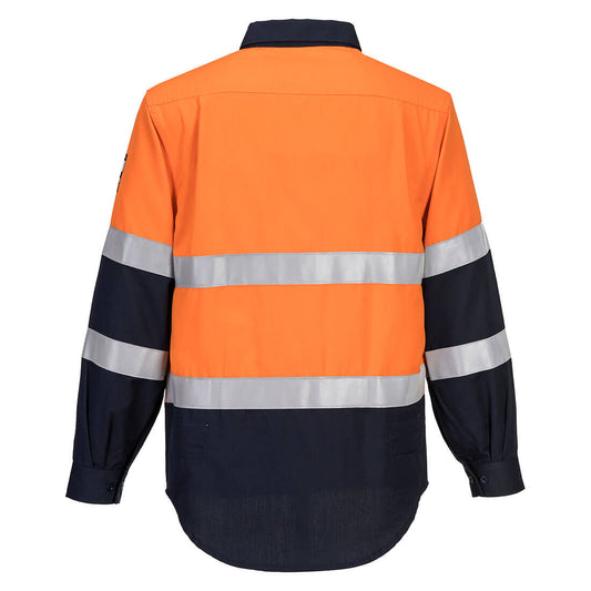 Portwest FR04 Portflame FR Class D/N Shirt in Orange/Navy - back view