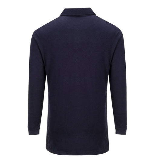 Portwest FR10 Modaflame Anti-Static FR Long Sleeve Polo Shirt in Navy - back view